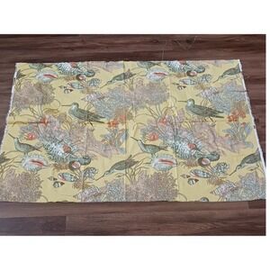 Vintage Waverly Sandpiper Screen Print Fabric Yellow Coastal Bird Shells 54x34